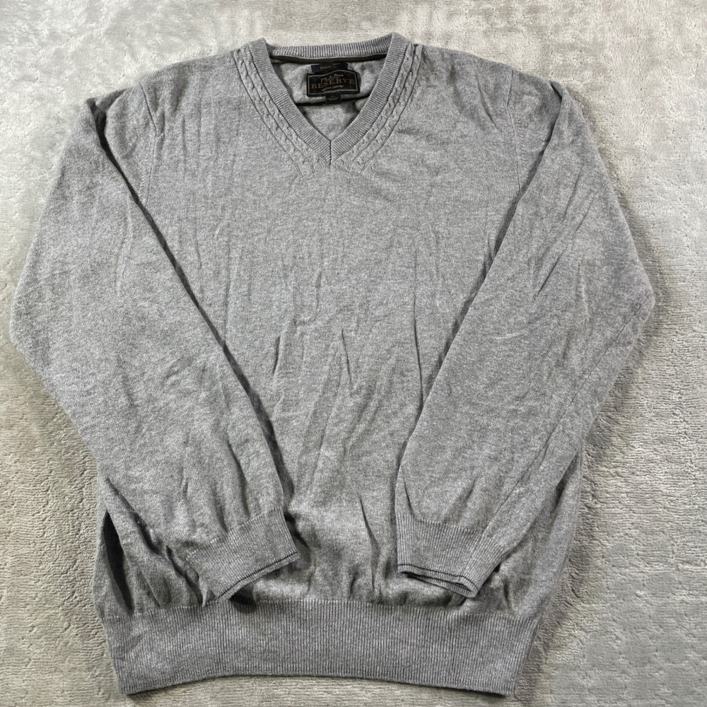 Jos A Bank Reserve Sweater Mens XL Gray V Neck Italian Yarn Italy Holiday Preppy